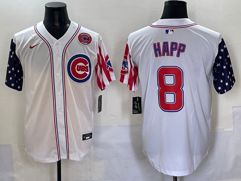 Men 2025 Chicago Cubs #8 Happ White a generation of national flags Joint Name Nike MLB Jersey style 5->chicago cubs->MLB Jersey